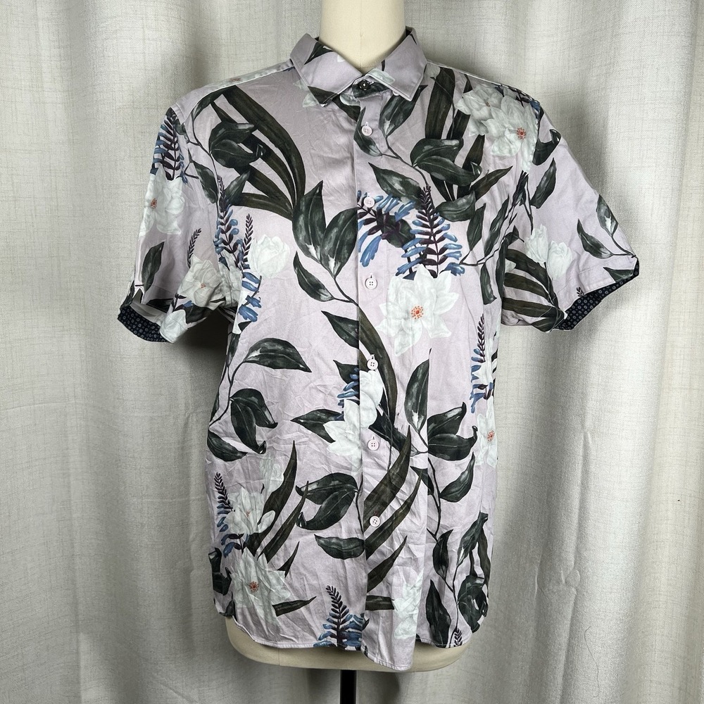 Ted Baker Dudum Floral Shirt Button‎ Up Hawaiian Lilac Purple Men's 6 US Large